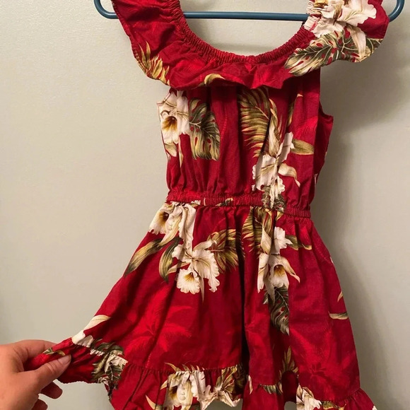 KY’s made in Hawaii 100% cotton red floral little girls dress 1-2 2T Hawaiian - Picture 7 of 8
